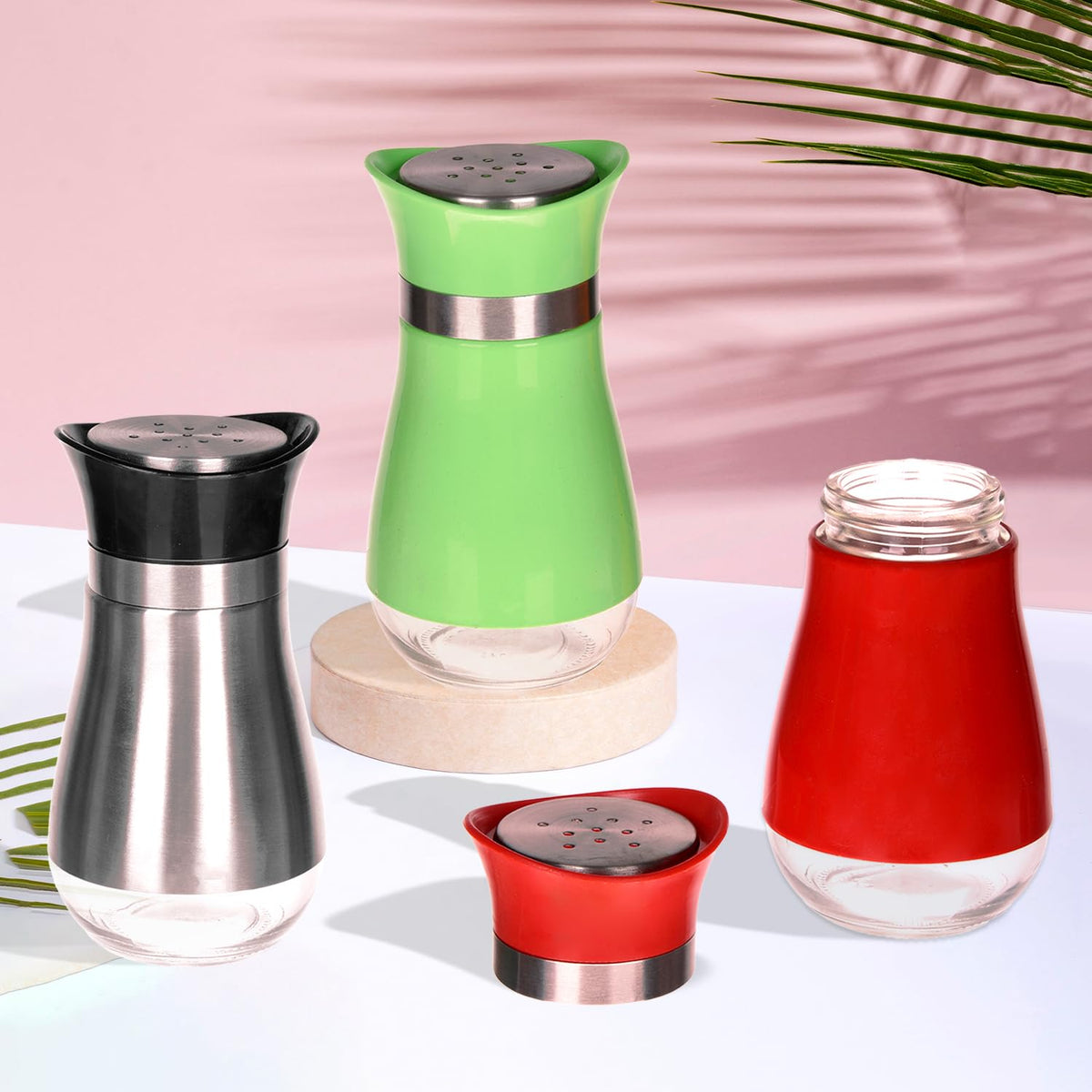 Heart Home Salt Shaker Box | Stainless Steel Pepper Shaker Box | Chilli Flakes Seasoning Sprinkler Box | Namak Daani | Dining Table Masala Box Dabbi | Pack of 3 | Multi