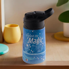 Kuber Industries 350 ml Insulated Water Bottle | Disney Frozen Kids Water Bottle | Stainless Steel Kids Water Bottle | Water Bottle with Push-Button Flip Lid | Bottle For School | Blue | Pack of 4