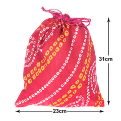 Kuber Industries Bandhej Print Potli Bag for Small Accessories, Money, Bindi With Drawstring Set of 12 (Pink)