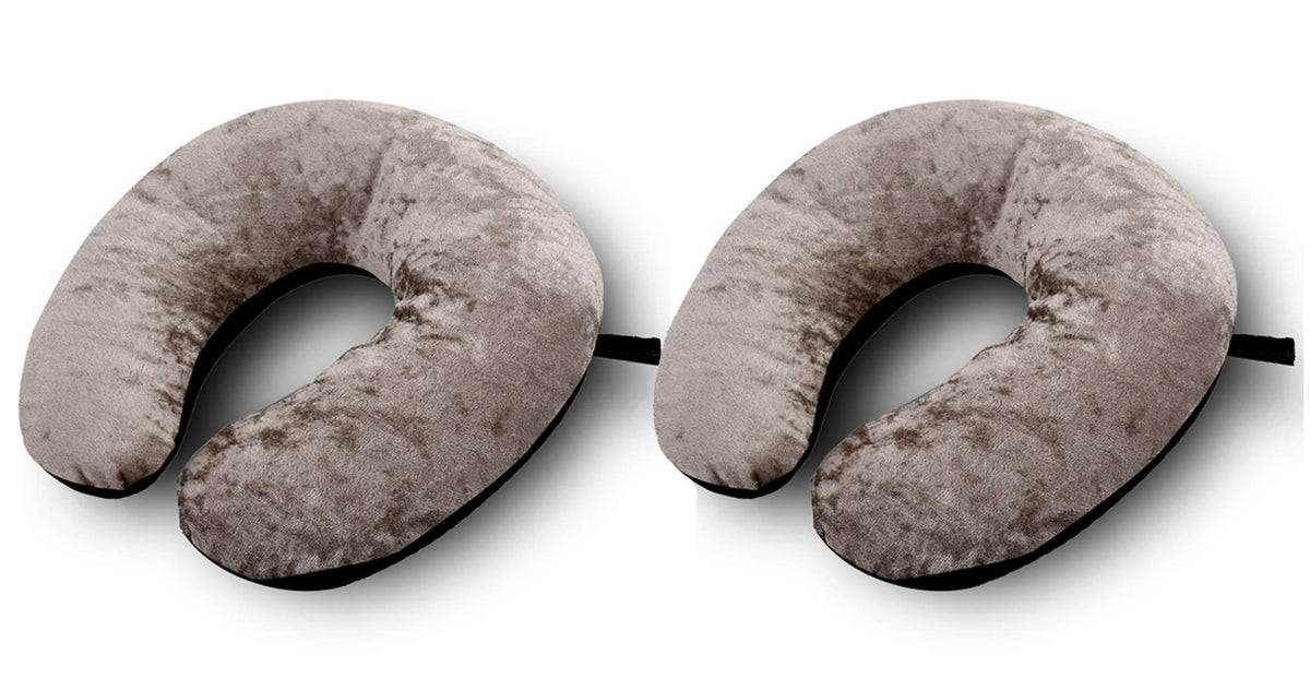 Heart Home 2 Pieces Unisex U-Shaped 100% Pure Memory Foam Soft Cushions Neck Rest Pillow for Travel, Car, Train, Flight, Bus (Black & Grey) HEART655