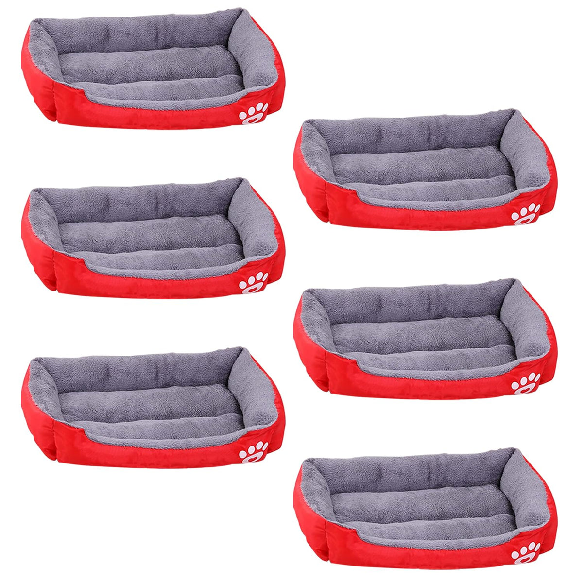 Kuber Industries Dog & Cat Bed|Super Soft Plush Top Pet Bed|Oxford Cloth Polyester Filling|Machine Washable Dog Bed|Rectangular Cat Bed with Rise-Edge Pillow|QY036R-L|Red (Pack of 6)