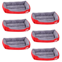 Kuber Industries Dog & Cat Bed|Super Soft Plush Top Pet Bed|Oxford Cloth Polyester Filling|Machine Washable Dog Bed|Rectangular Cat Bed with Rise-Edge Pillow|QY036R-M|Red (Pack of 6)