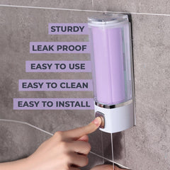 Urbane Home Manual Shampoo & Soap Dispenser | Wall Mounted | Soap Dispenser for Kitchen & Bathroom | Refillable, Lightweight & Durable | Easy to Clean |Purple