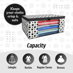 Kuber Industries Clothes Organizer For Wardrobe (Pack of 12) - Storage Organizer For Saree | Shirts | Salwar Suit - Dress Organizer For Wardrobe - Saree Covers With Zip (Polka Dots) (Black and White)