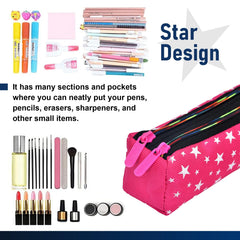 Heart Home Pencil Pouch|Rexine Stationary Pouch|Pencil Utility Pouch|School Pencil Case for Kids|Pen-Pencil Box for Kids|2 Zipper Pencil Organizer|Star Pencil Pouch|Pack of 2|Pink