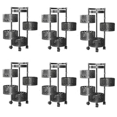 Kuber Industries 4-Layer Kitchen Trolley | 360° Rotating Storage Rack | Round Storage Rack with Wheels | Fruit and Vegetable Storage for Kitchen | Pack of 6 | (Black)