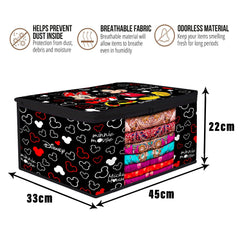 Heart Home Saree Cover | Zip Closure Saree Cover | Clothes Storage Bag | Wardrobe Organiser | Transparent Window Saree Cover | Disney Mickey-Print | 9 inch | Pack of 9 | Black