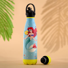 Kuber Industries 500 ml Water Bottle with 2 Lids | Disney Mermaid | Stainless Steel Bottle for Travel & Sports | BPA-Free Insulated Sipper Bottle for Adults & Kids with Straw | Sky Blue | Pack of 5