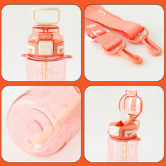 Kuber Industries Pack of 6 Kids Water Bottle With Straw |Sipper Water Bottle For Kids Boys Girls| Water Bottle with Locking Flip Lid | 720ml |Pink | SYZ-7774C