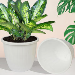 Kuber Industries Flower Pot | Flower Pots for Indoor & Outdoor | Plastic Pot for Gardening | Planter for Flower | Balcony Flower Pot with Drain Holes | Duro Flower Pot | 8 Inch | Pack of 2 | White