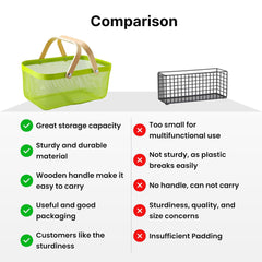 Kuber Industries Rectangular Metal Mesh Basket for Storage with wooden handle | 720 Gm | Fruit Basket and Vegetable Basket for Kitchen | Kitchen Organizer |Multipurpose |Green |Pack of 2