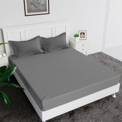 Kuber Industries Double Bedsheet with 2 Pillow Covers | 144 TC Glace Cotton Bedsheet | Satin Striped Bedsheet for Home | Hotel | Bedroom | 90x100 Inch | Gray
