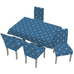 Kuber Industries Set of 5 Waterproof & Oil Repellent Dining Table Chair Cover 4 Seater Full Set | Washable & Dustproof Food Table & Seat Cover Protector Slipcover Cloth | Blue Floral