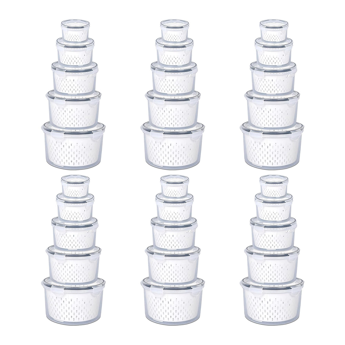 Kuber Industries 30 Pcs Food Containers | Round Storage Box for Fridge | Vegetable Fruit Strainer Basket | Refrigerator Storage Box | Containers With Airtight Lid | HXP00288 | Transparent | Pack of 6