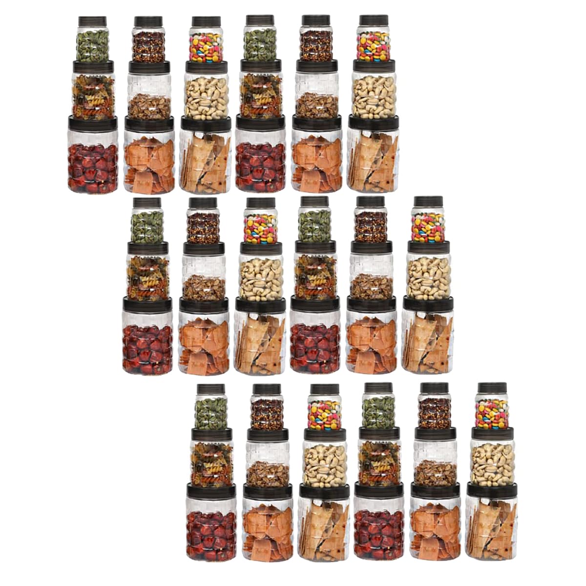 Kuber Industries Set of 18 Plastic Container Set | 1000ml, 500ml, 200ml I PET, Food Grade Plastic, 100% BPA Free | Airtight Container Set for Kitchen Storage |Small to Large, Transparent (Pack of 3)