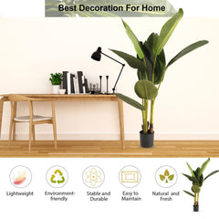Heart Home Banana Leaf Artificial Plant | 117 CM Tree with Flexible Trunks | 8 Leaves Greenery Plant with Pot | Plant for Home Decor | Plastic | FH-M1208 | Green
