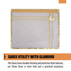 Heart Home Saree Cover | Clothes Storage Bag | Single Packing Saree with Zip Closure | Wardrobe Organizer | Cloth Stoarge Organizer | Bow Design with Golden Border | Pack of 12 | Transparent