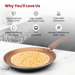 Kuber Industries Dosa Tawa Non Stick Pan with Revivted Bakelite Handle | High Grade Aluminium Induction Tawa Pan | Scratch Resistant, Gas Stove & Induction Compatiable | Golden