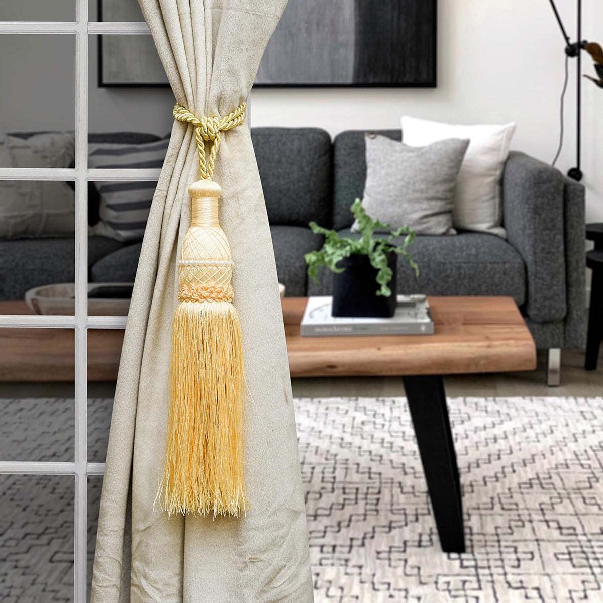 Heart Home Tassel | Curtain Tie Back Tassel Set | Curtain Holder Tieback | Curtain Tieback | Curtain Holder for Home & Office Décor | Moti Kit Pit Tassel | Cream