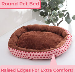 Kuber Industries Dog & Cat Bed|Soft Plush Top Pet Bed|Oxford Cloth Polyester Filling|Medium Washable Dog Bed|Circular Cat Bed with Rise-Edge Pillow|QY039PC-M|Pink & Coffee(Pack of 2)