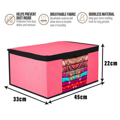 Heart Home Saree Cover | Zip Closure Saree Cover | Clothes Storage Bag | Wardrobe Organiser for Suit | Transparent Window Saree Cover | Plain-Black Border | 9 inch | Pack of 9 | Pink