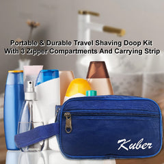Kuber Industries Canvas Toiletry Organizer|Waterproof & Portable Travel Shaving Dopp Kit with 2 Main ComparMants and Front Zipper, Pack of 2 (Navy Blue)