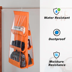 Heart Home Hanging Organizer | Handbag Organizer | Hanging Purse for Wardrobe | Transparent Clutch Organizer | Handbag Storage For Closet | 6 Pocket Storage Hanger | Orange