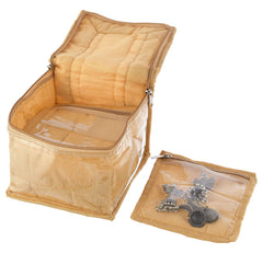 Kuber Industries Flower Design Laminated PVC Jewelry Organiser Jewelry Storage Bags for Necklace, Earrings, Rings, Bracelet with 10 Transparent Pouches (Gold)-HS43LUG25844