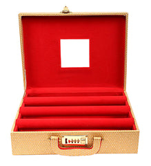 Kuber Industries Stone Design Wooden 3 Rod Bangle Box, Bangle Organizer Box, Watches & Bracelet Organizer With Mirror & Numer Lock System (Gold)-HS_38_KUBMART20953