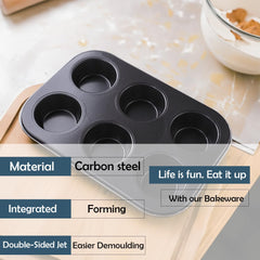 Kuber Industries 6 Slots Non-Stick Cup Cake Tray|Cup Cake Mould for Baking|Idol for Muffin, Small Cake-Pack of 4 (Black)