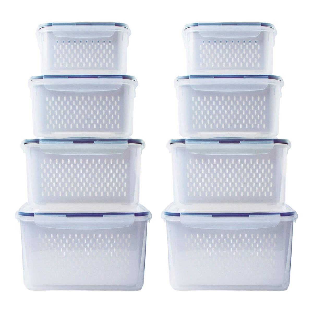 Kuber Industries 8 Pcs Food Containers | Storage Box for Fridge |Vegetable Fruit Boxes | Refrigerator Storage Box | Containers With Airtight Lid | Strainer Basket | HXP00287 | Transparent | Pack of 2