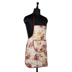 Kuber Industries Apron | PVC Cooking Kitchen Apron | Apron for Restaurent | Flower Apron for Housewife | Chef Apron with Ties | Center Pocket Apron | Pack of 2 | Beige