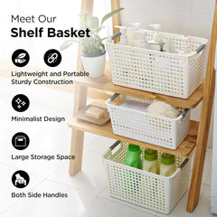 Urbane Home Shelf Baskets 17.5 cm Height | Plastic Storage Basket for Kitchen Fruits Vegetables Toys | Multipurpose Utlility | Attractive Design | White