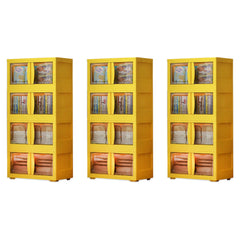 Kuber Industries (Set of 3) 4-Layer Double Door Almirah for Clothes - Collapsible & Foldable Dress Racks/Plastic Cupboard for Storage - Yellow