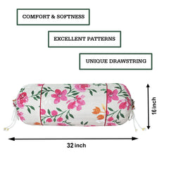 Heart Home Bolster Covers | Soft Cotton Bolster Cover Set | Diwan Round Bolster Pillow Covers | Green Leaf Print Roll Masand Cover | 16x32 Inch | Pack of 6 | Multicolor