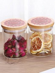 Kuber Industries Borosilicate Glass Jar with Printed Bamboo Lid|Kitchen Organizer Items and Storage|Multi-utility, Leakproof, Airtight Storage Jar for Cookies,Snacks,Tea,Coffee,Sugar|Pack of 2(300ml)
