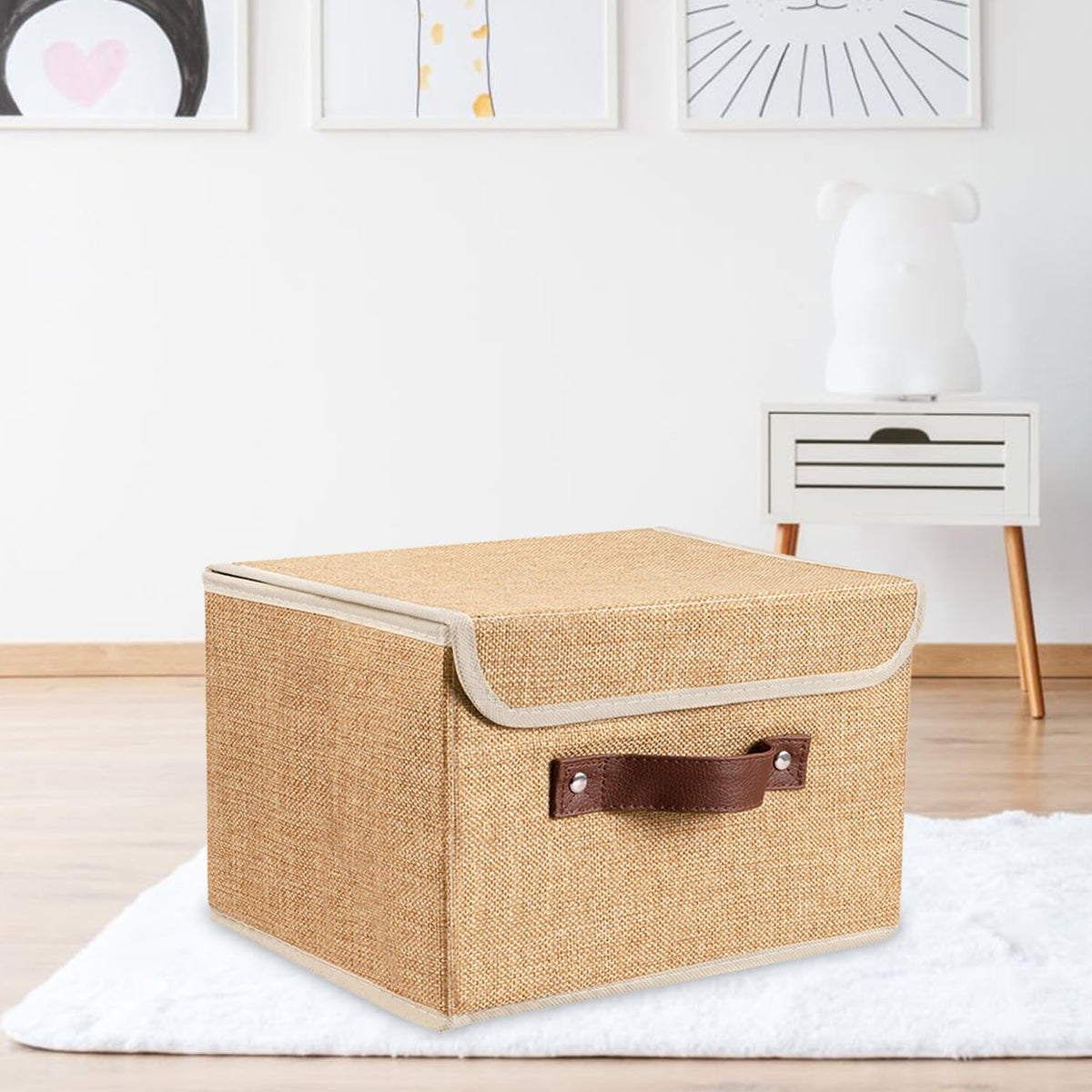 Kuber Industries Large Storage Box With Lid|Foldable Toys Storage Bin|Wardrobe Organizer For clothes|Front Handle & Sturdy Pack Of-6 (Khadi)