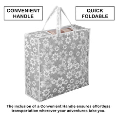 Kuber Industries Blanket Cover | Waterproof Underbed Storage Bag | Wardrobe Storage Bag | Visible Window with Handle | Bedding Clothes Bag | Flower Quilted Comforter Bag | Gray