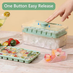 Kuber Industries 2 Layer Ice Cube Tray with Lid | Ice Cube Storage Box with Ice Scoop | 56 Ice Cube Molds for Freezing | One-Press Demolding | BPA Free | Green