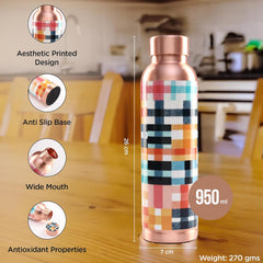 Homestic 950ml Copper Water Bottle - Eco-Friendly & Leakproof Detox Tamaba Bottle for Office/Gym/Yoga/College, Men & Women-Colorful