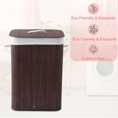 Homestic 72 Ltr Rectangular Bamboo Laundry Basket For Clothes With Lid | Washing Clothes Storage Bag & Laundry Box - Dark Brown