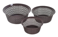 Heart Home Storage Basket|Plastic Round Versatile Basket|Organizer for Kitchen|Countertop|Cabinet|Bathroom|Set of 3 (Brown)