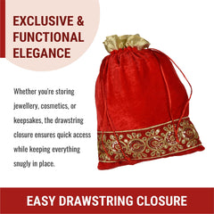 Heart Home Potli|Velvet Wedding Potli|Drawstring Closure Potli|Wallet Potli|Christmas Gift Potli|Baby Shower Potli|Traditional Shagun Potli|Gota Potli|9x12 Inch|Pack of 2|Red