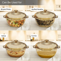 Kuber Industries Borosilicate Glass Serving Bowl with Lid 1500ml | Microwave Safe Bowl & Dishwasher Safe | Salad Bowl | Rice, Biryani, Pulao, Curries, Roti | Scratch Resistant | BPA Free | Transparent