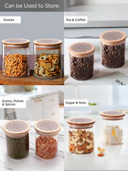 Heart Home Borosilicate Glass Jar with Printed Bamboo Lid|Kitchen Organizer Items and Storage|Multi-utility, Leakproof, Airtight Storage Jar for Cookies,Snacks,Tea,Coffee,Sugar|Pack of 2(1000ml)
