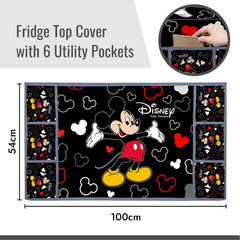 Kuber Industries Disney Mickey Fridge Top Cover | Fridge Cover with Pockets | Refrigerator Top Cover for Kitchen | Fridge Top Cover with 6 Utility Pockets | Polyester Fridge Cover | Black