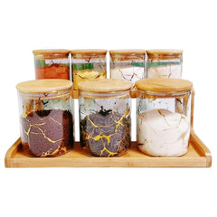 Kuber Industries Borosilicate Glass Containers with Bamboo Lid and Stand|Kitchen Organizer Items and Storage|Multipurpose Airtight Containers|7 Pieces Kitchen Containers Set (4 X 350ml, 3 X 850ml)