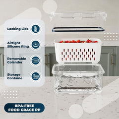 Kuber Industries 18 Pcs Food Containers | Storage Box for Fridge | Vegetable Fruit Boxes | Refrigerator Storage Box | Containers With Airtight Lid | Strainer Basket | HXP00284 | Transparent|Pack of 6