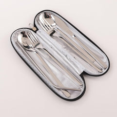 Kuber Industries 7 Pcs Utensil Set | Travel Camping Cutlery Set | Stainless Steel Flatware Set with Bag | Travel Organizer Utensil Set | Durable and Practical | Gray Cover