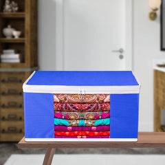 Heart Home Saree Cover | Zip Closure Saree Cover | Clothes Storage Bag | Wardrobe Organiser for Suit | Transparent Window Saree Cover | Plain-White Border | 9 inch | Pack of 6 | Blue